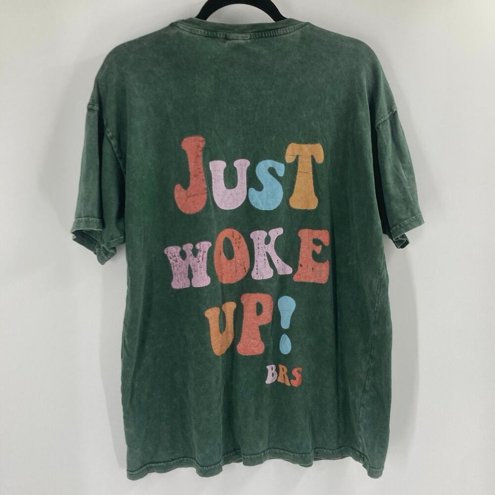 Chicka d Just Woke Up Graphic Green Colorful Tee Women’s Large